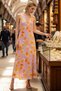 Women Sleeveless Halter Neck Floral Pattern Maxi Woven Dress Lined Shift Cut Satin Fabric Daily Casual