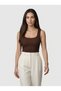 Women's Brown Square Neck Thick Strap Cotton Bodysuit