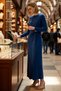 Women Maxi Shift Dress Crew Neck Long Sleeve Aerobin Woven Unlined Elegant Cut Daily Casual