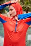 Orange Blocky Full-Covered Hijab Swimsuit 4-Piece Set M2472 - 4