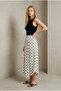 Women's Beige Black Polka Dot Skirt with Oval Linen Hem Yy101395 - 5