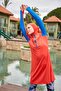 Orange Blocky Full-Covered Hijab Swimsuit 4-Piece Set M2472