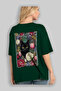 31 Cats for Cat Lovers Printed Green Oversize T-Shirt 100% Cotton Unisex Cat Lover Premium Design - 3