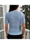 Women's Short-Sleeved Summer Perforated Stylish Acrylic Ribbed Sweater - 2