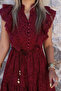 Burgundy Ruffled Front Zero-Sleeve Scallop Dress - 4