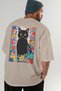 For the Love of Cats 98 Cat Printed Beige Oversize T-Shirt 100% Cotton Unisex Cat Lover Premium Design - 7