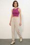 Women's Drawstring Waist Striped Linen Fuchsia Trousers - 3