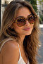 Women's Leopard Pattern Frame Brown Glass Gold Detail Sunglasses - 3