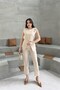 Women's Beige Shoulder Button Detailed Sleeveless Blazer Pants Suit ---Dptkm4061 - 5