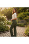 Women's Olive Green Wide Leg Cargo Pants - Size S - 4