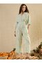 Green Floral Print V Neck Cotton Jumpsuit - 6