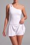 Women's One-Shoulder Gathered Swimsuit Dress with Shorts and Chest Pads - 2