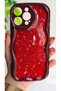 iPhone 16 Promax Compatible Red Glittery Star Detailed Wavy Burgundy Silicone Case