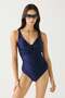 Drape Belt Detail Swimsuit 7794 Navy Blue