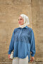 Women's Front Embroidered Lace Detail Half Buttoned Shirt Blue - 2