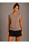 Contrast Piping Sleeveless Athlete T-Shirt with Crew Neck Summer Basic Athlete T-Shirt - Brown - 3