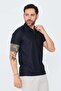 Navy Blue Striped Zippered Men's Polo Collar T-Shirt - 7
