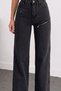 Women's Zipper Detailed Palazzo Black Denim Trousers - 7