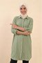 Olive Green Women's 100% Cotton Muslin Fabric Long Sleeve Hijab Shirt Dress |   Buttoned Summer Knee-Length Tunic |   Comfortable Fit - 5