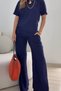 New Season Women's Short Sleeve Crew Neck Viscose Two Thread Blouse and Trousers Two-Piece Casual Set - 3