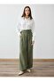 Wide Leg Modal Trousers with Metal Buckle Detail - Khaki -