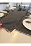 Linen 7 Piece Tassel Detailed Anthracite Smoked American Service Set - 4