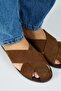 Olenka Women's Genuine Leather Parted Sabo Tan Slippers - 3