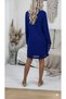 Women's Long Sleeve V-Neck Tulle Striped Detail Mini Crepe Dress - 3