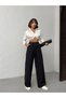 Women's Palazzo Double Fabric Buttoned Zipper Pocket Trousers - 9