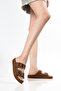 Wilie Women's Tan Rubber Double Buckle Poly Sole Slippers - 4