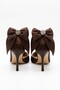 Women's Stoned Bow Detailed Ankle Strap Stiletto Pointed Toe Thin Heeled Bitter Coffee Satin Evening Dress Shoes - 4