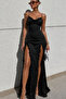 Halter Neck Double Slit Ruffled Polka Dot Long Dress - 5