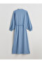 Lcw Modest Blue Judge Collar Belted Linen Blend Shirt Dress - 6