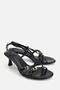 Women's black patent leather gold buckle thin strap low heel sandals - 2