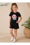 Summer Fish Girl Printed Girls' Black Shorts, Black T-Shirt Set