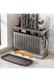Wall-Mounted Knife Block Holder, Carbon Steel Kitchen Storage Rack with Draining Tray, Includes 2 Knife & Fork Holders and 4 Hooks. - 2