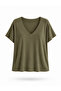 V-Neck Flowy T-Shirt Top Women Khaki