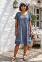 Indigo Pool Collar Short Sleeve Pocketed Lined Embroidered Washable Casual Cotton Woven Dress 105 52