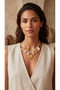 Ecru Rope Detailed Gold Color Steel Necklace with Sea Shell Figure - 3
