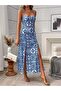 Women's Rope Strap Midi Single Jersey Dress with Cross Tie Detail at the Back and Slit Pattern - 3