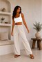 Women's Fabric Embossed Detailed Loose-Fitting Trousers with Wide Legs and Lace-Up Front, Stylish Twist Detail