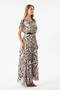 Leopard Printed Long Dress with Stone Lining and Belt in Black and Ecru Tones - 3