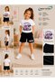 Summer Kuromi Toys Printed Girls' Black Shorts and White T-Shirt Set - 2