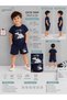 Summer Bucket and Crane Printed Boys' Navy Blue Shorts, Navy Blue T-Shirt Set - 2