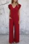 Women's Short Sleeve V-Neck Long Aerobin Jumpsuit with Deep Back Lacing - 2