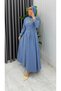 Women's Blue Hijab Stylish Elegant Dabıl Crepe Fabric Asel Model Dress - 2