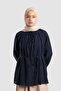 Cotton Voile Gathered Blouse Navy Blue