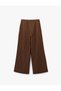 Pile Detailed High Waist Wide Leg Linen Palazzo Trousers with Pockets - 4