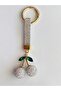 Bag Accessory and Keychain Silver Color with Stone and Cherry Figure Keyring - 3
