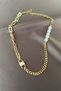 Gourmet Chain Necklace with Lock Detail and Pearls in Row - 3